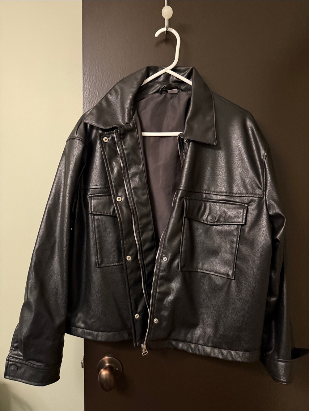 H&M - Divided beans Black Faux Leather Bomber Jacket